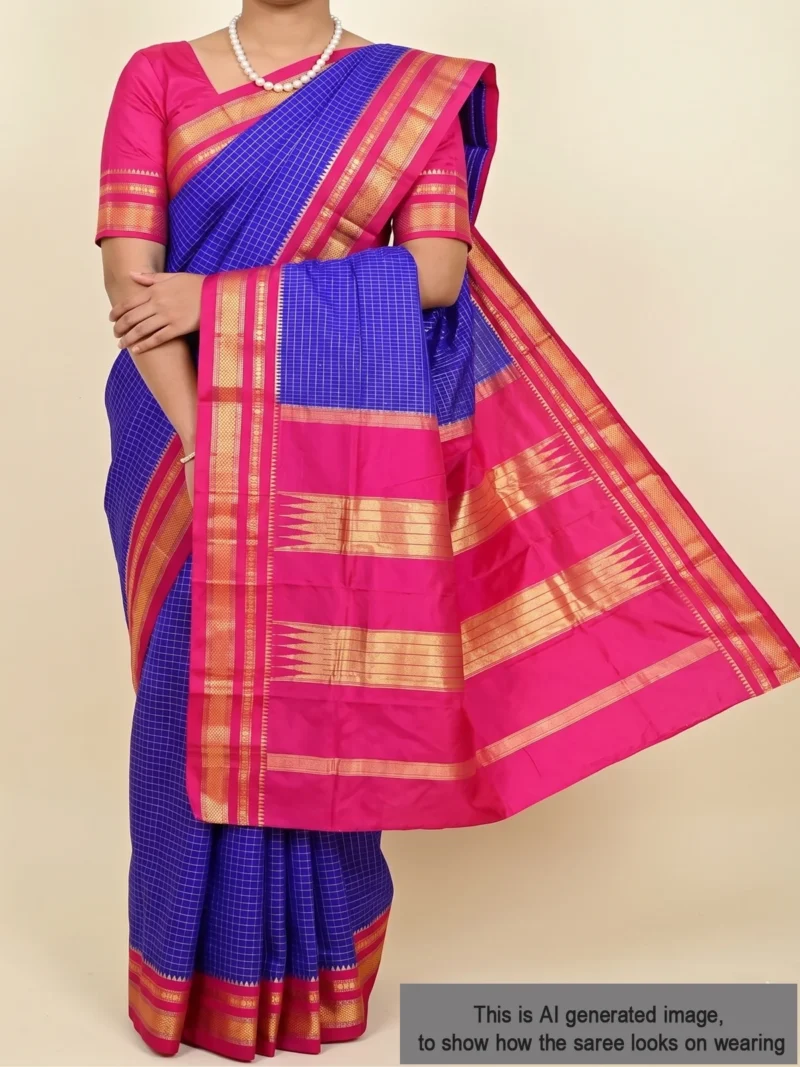 Mannequin wearing royal blue pure silk Irkal saree