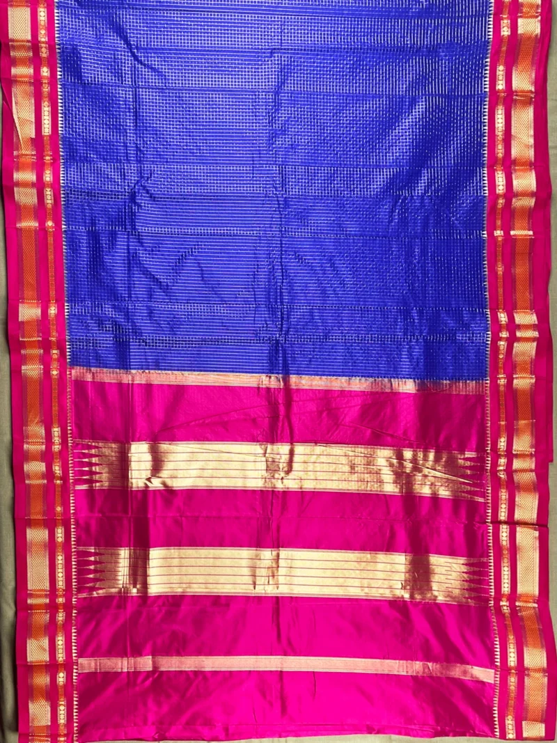 Pallu of royal blue pure silk Irkal saree