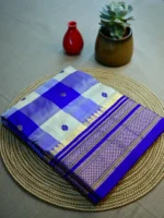 Royal blue pure silk saree Irkal with bold checks