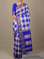 Mannequin wearing royal blue checks pure silk Irkal saree