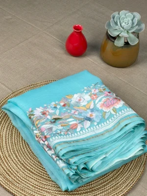 Sky blue organza with embroidery