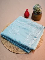 Light blue semi organza with embroidery and pearls