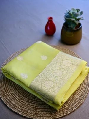 Yellow pure silk Banarasi saree