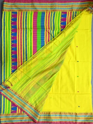 blouse of yellow Dongri Khadi cotton saree.