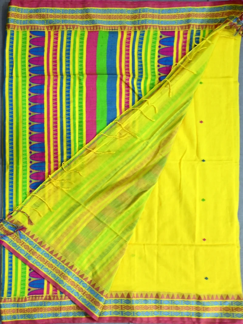 blouse of yellow Dongri Khadi cotton saree.