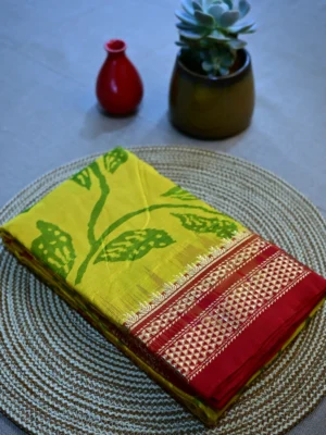 Yellow pure silk ikkat-Irkal saree
