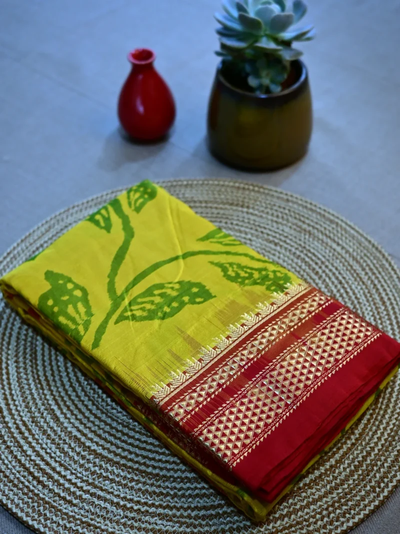 Yellow pure silk ikkat-Irkal saree