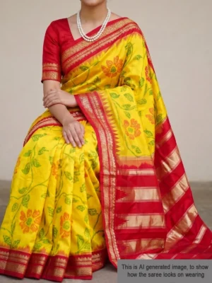 Mannequin wearing yellow pure silk Irkal saree