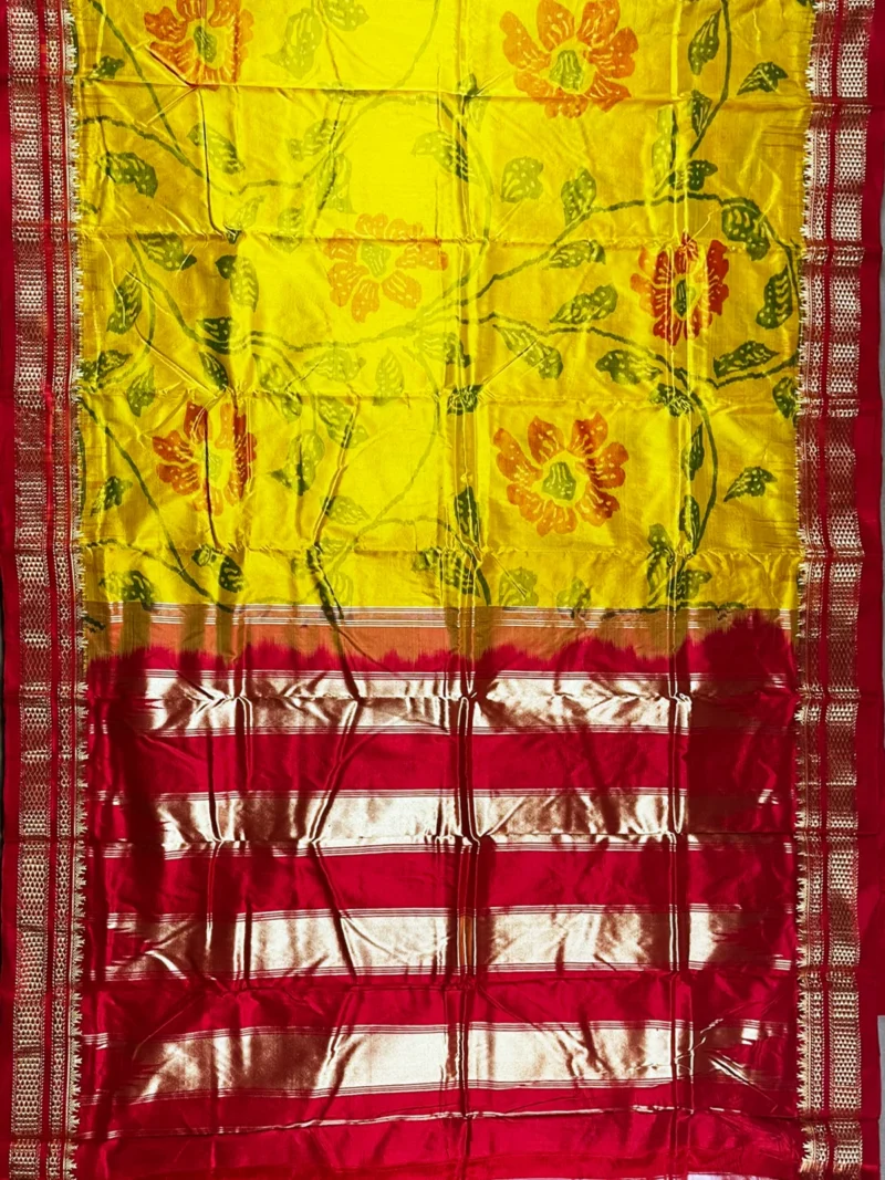 Pallu of yellow pure silk Irkal saree