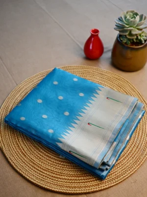 Blue tissue Paithani with golden butti