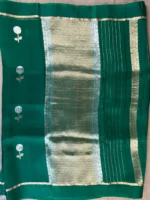 Pallu of green pure organza saree