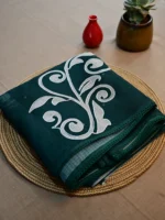 Green Kota cotton saree with thread work.