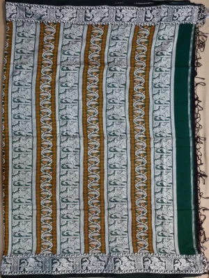 Pallu of green cotton Baluchari saree.