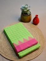 Light green cotton saree with pink border