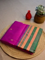 Magenta pure silk Narayan Peth saree with green border.