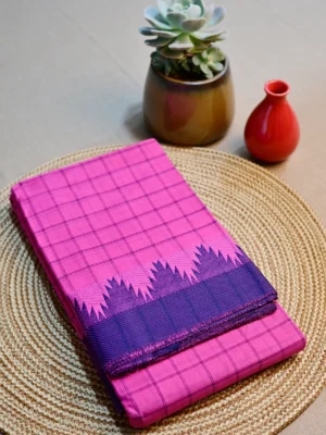 Magenta Checks Cotton Saree