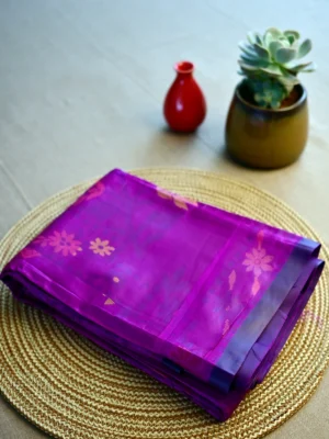 Magenta Jamdani print silk cotton saree