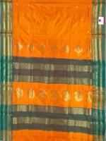 Pallu of mango yellow Narayan Peth saree