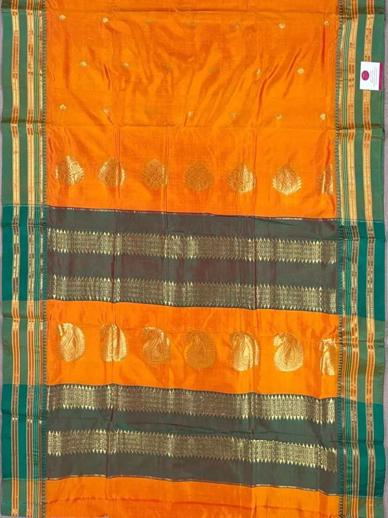Pallu of mango yellow Narayan Peth saree