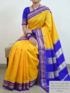 Mannequin wearing mango yellow Irkal saree with golden checks