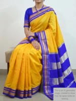 Mannequin wearing mango yellow Irkal saree with golden checks