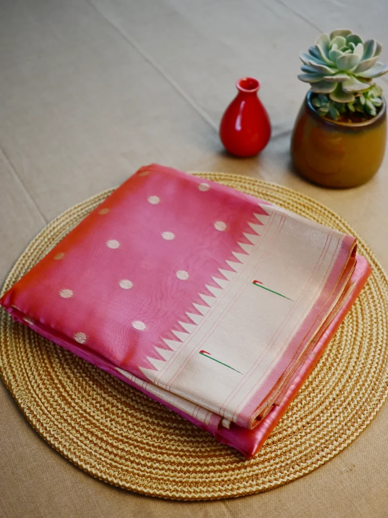 Pink tissue Paithani with golden butti