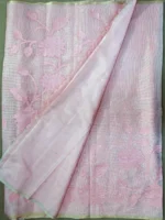 Blouse of pink Kota cotton saree with applique work.