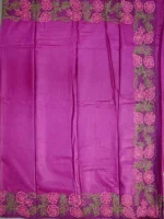 Pallu of wine pink pure tussar silk saree with cutwork embroidery