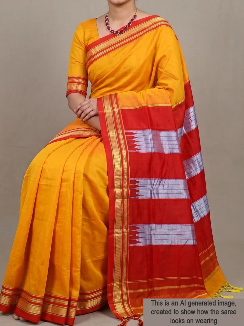 Mannequin wearing yellow cotton Irkal saree