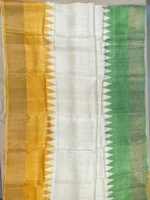 Full body view of beige pure Tussar silk saree