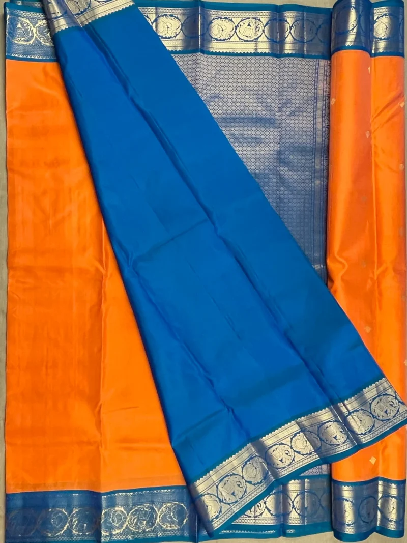 Blouse of peach colour pure Kanchipuram silk saree