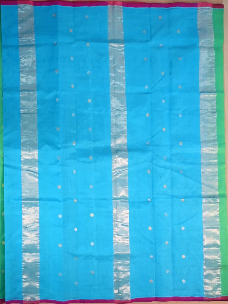 Pallu of sea green cotton silk saree