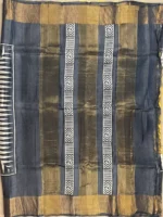 Pallu of yellow pure Tussar silk saree.