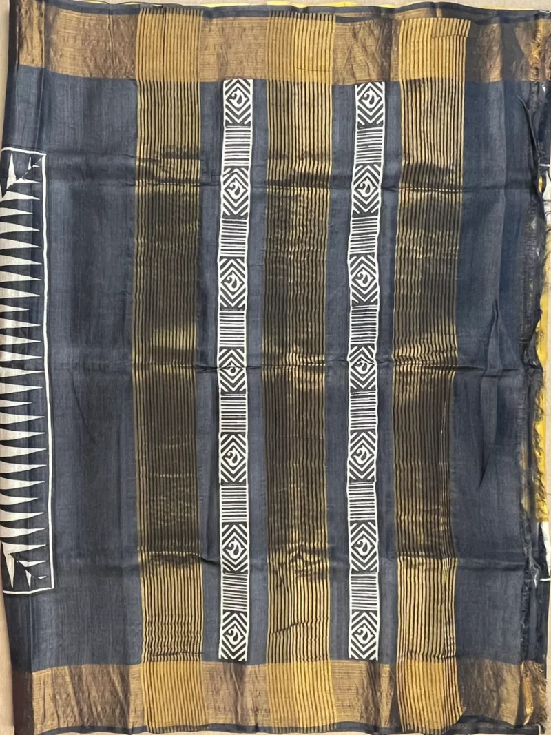 Pallu of yellow pure Tussar silk saree.