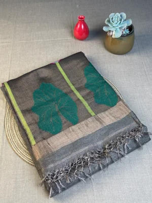 Light coffee brown silk linen saree