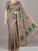 Mannequin wearing light coffee brown silk linen saree