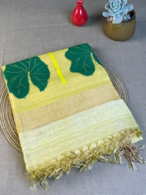 Light yellow silk linen saree