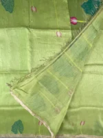 Blouse of mehndi green silk linen saree