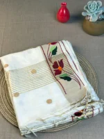 Off-white pure tussar silk saree with embroidery border