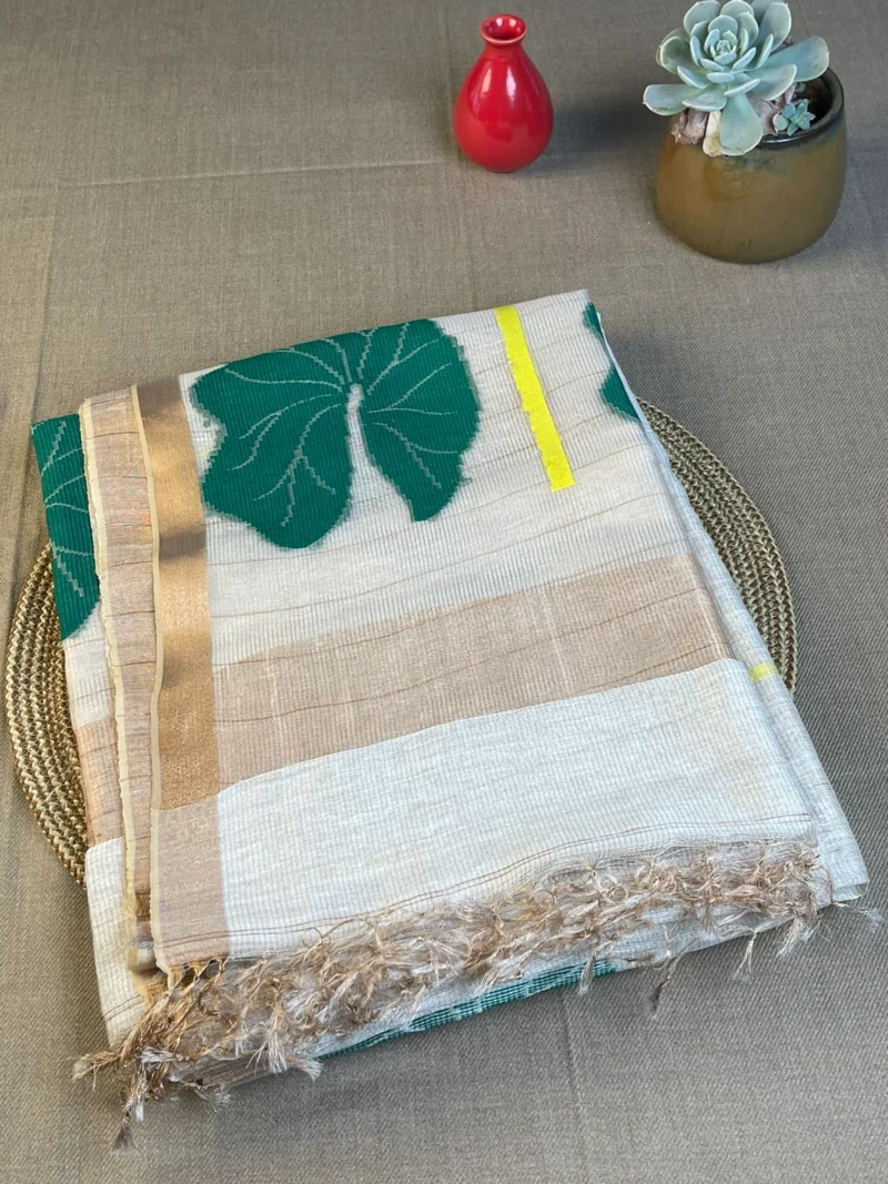 Off-white silk linen saree