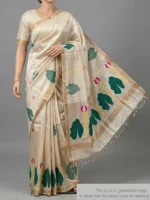 Mannequin wearing off-white silk linen saree