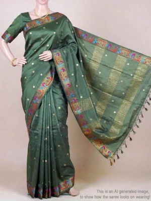 Olive green pure Tussar slik saree - mannequin