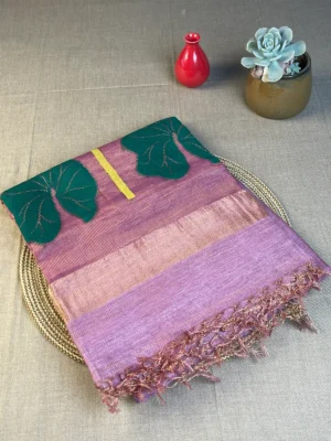 Onion pink silk linen saree