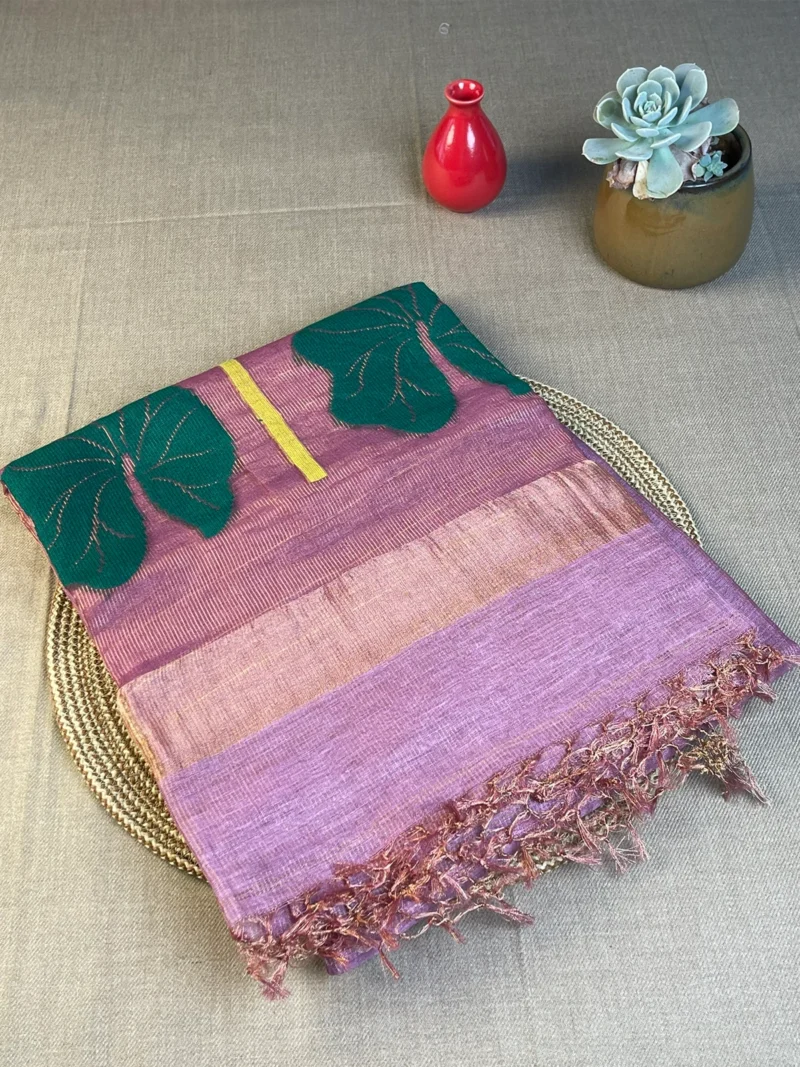 Onion pink silk linen saree