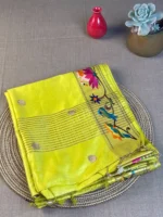 Yellow pure tussar silk with embroidery border