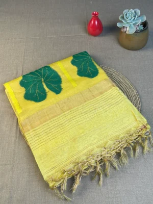 Yellow silk linen saree