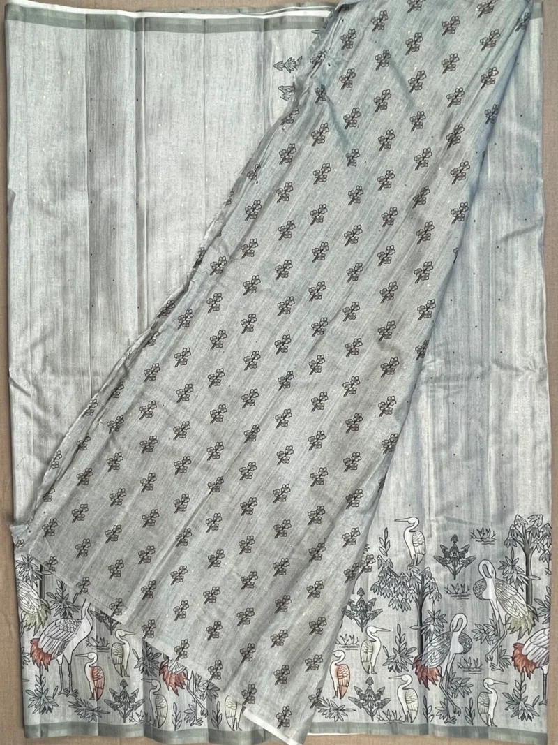 Blouse of pista green Kalamkart art silk saree