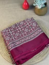 Maroon modal saree with white print