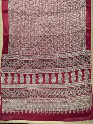 Pallu of maroon printed modal saree