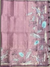 Pallu of onion pink Kalamkari art silk saree